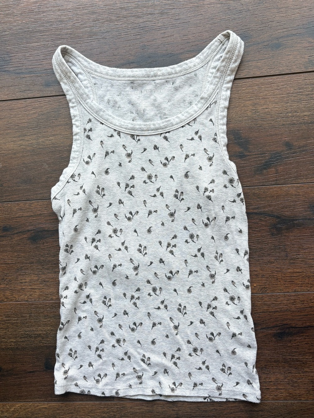 American Eagle Outfitters Cream Tank Top with Brown Floral Print